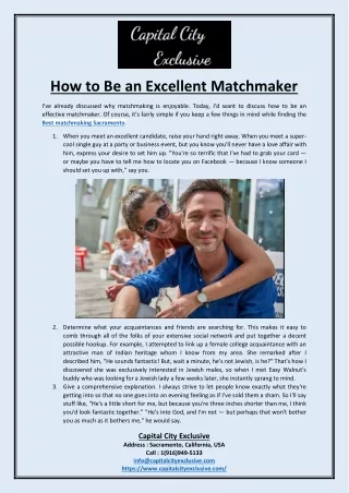 How to Be an Excellent Matchmaker