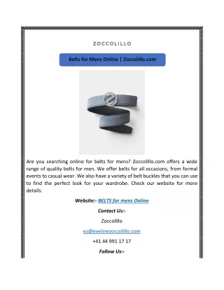 Belts for Mens Online | Zoccolillo.com