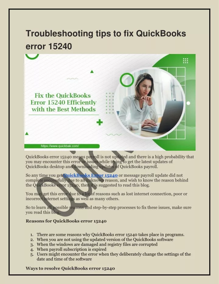 troubleshooting tips to fix quickbooks error 15240