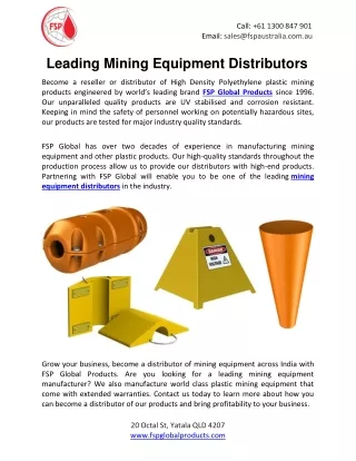 Leading Mining Equipment Distributors