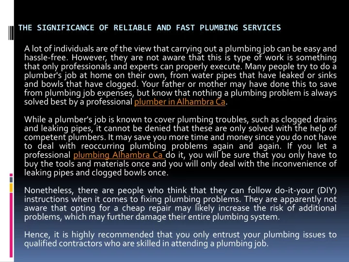 the significance of reliable and fast plumbing services