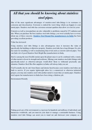 All that you should be knowing about stainless steel pipes