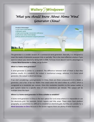What you should know About Home Wind Generator China