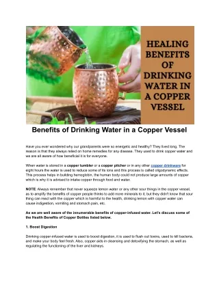 Benefits of Drinking Water in a Copper Vessel