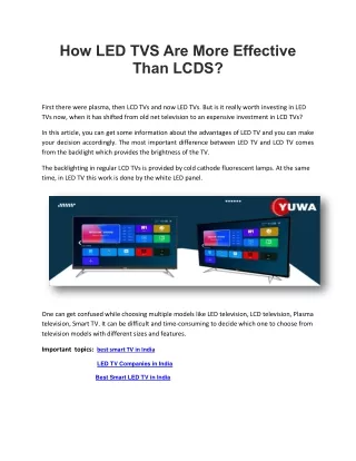 How LED TVS Are More Effective Than LCDS