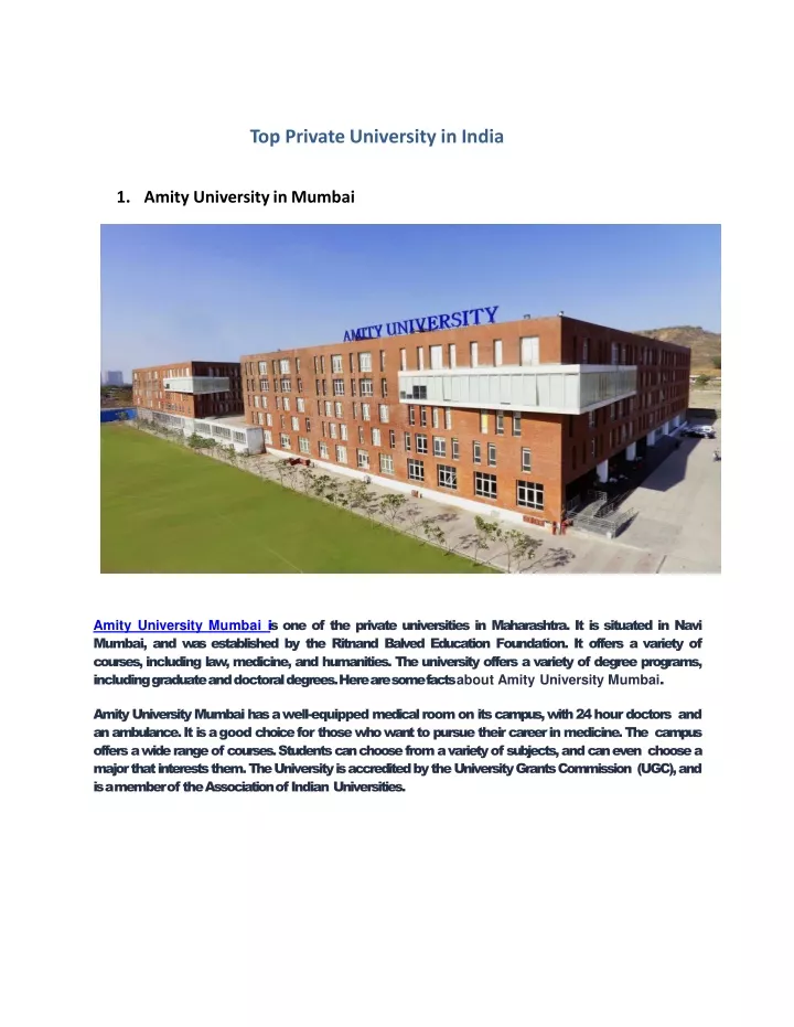 top private university in india 1 amity