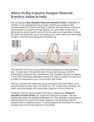 Where To Buy A Quality Designer Diamond Jewellery Online In India