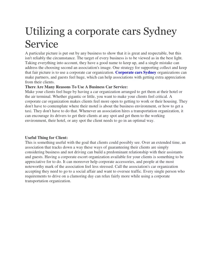 utilizing a corporate cars sydney service