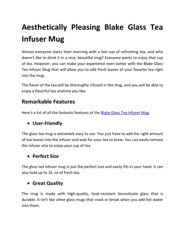 aesthetically pleasing blake glass tea infuser mug