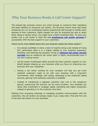 Why Your Business Needs A Call Center Support