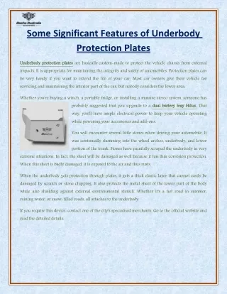 Some Significant Features of Underbody Protection Plates