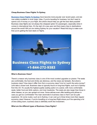 Business Class Flights To Sydney