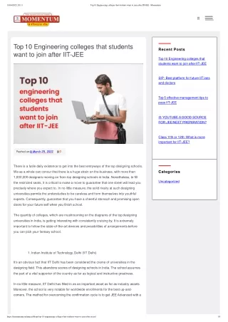 Top 10 Engineering colleges that students want to join after IIT-JEE by Momentum
