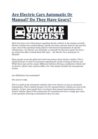 are electric cars automatic or manual do they