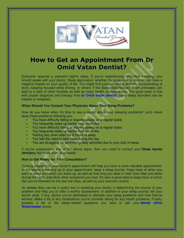 how to get an appointment from dr omid vatan