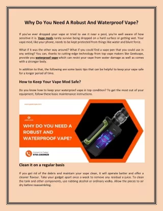 why do you need a robust and waterproof vape