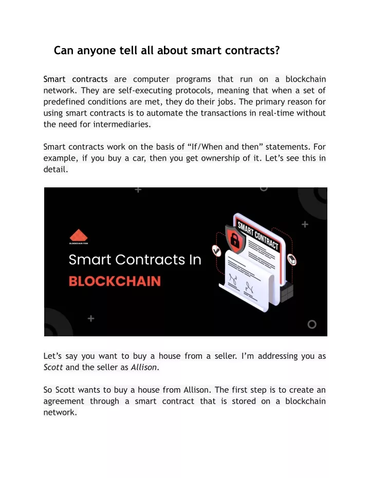 can anyone tell all about smart contracts