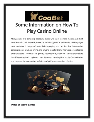 Some Information on How To Play Casino Online