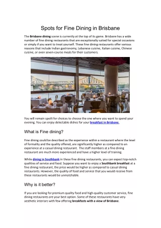Spots for fine dining in Brisbane