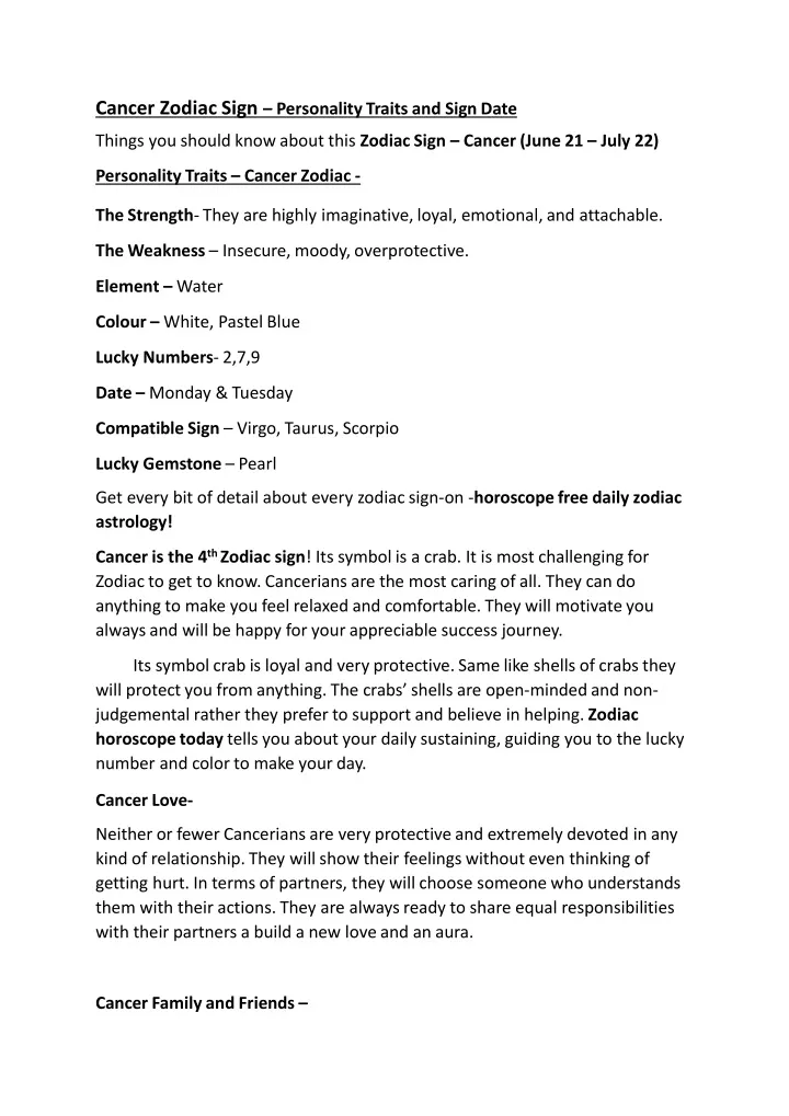 cancer zodiac sign personality traits and sign