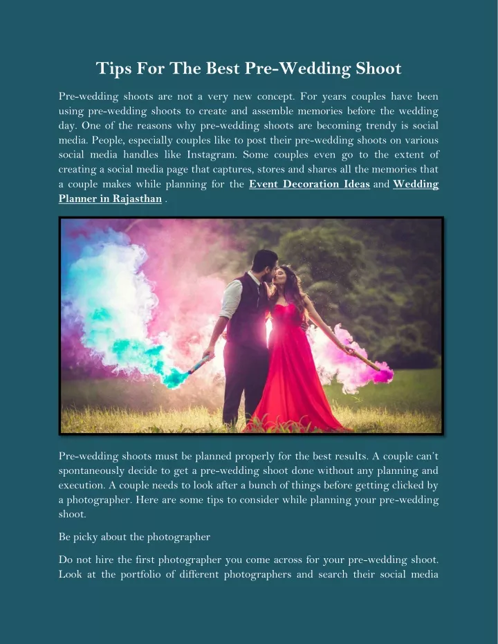 tips for the best pre wedding shoot