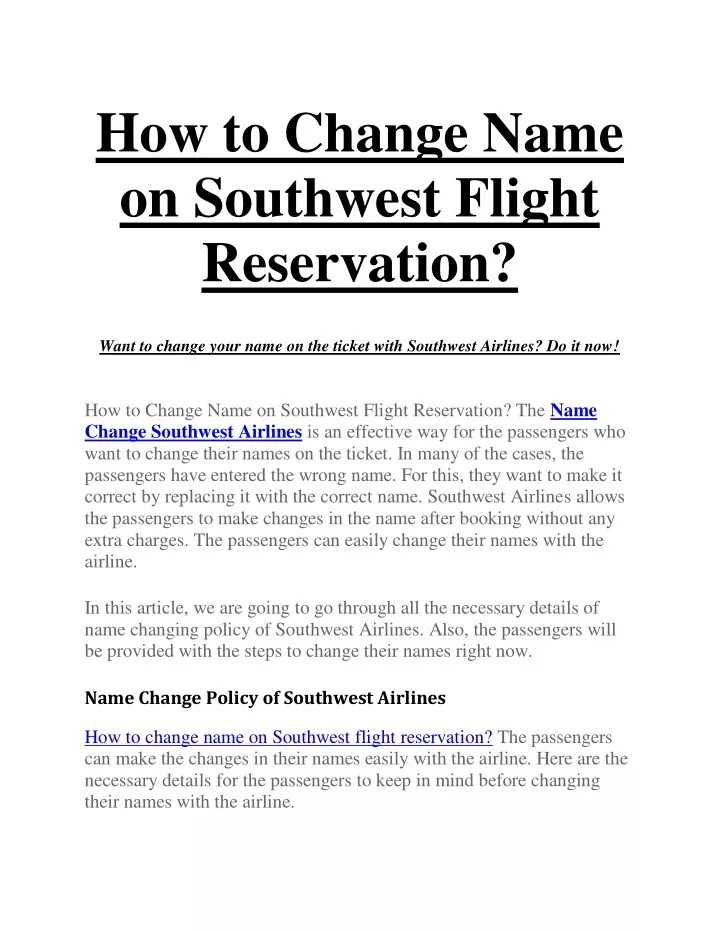 how to change name on southwest flight