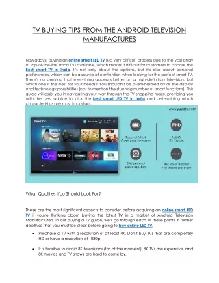 TV BUYING TIPS FROM THE ANDROID TELEVISION MANUFACTURES