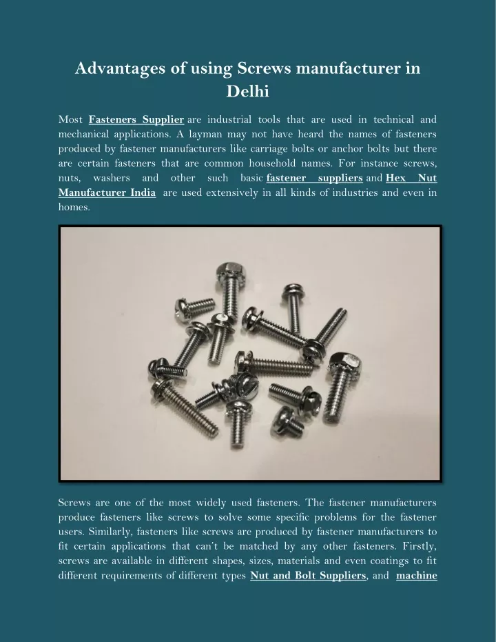 advantages of using screws manufacturer in delhi