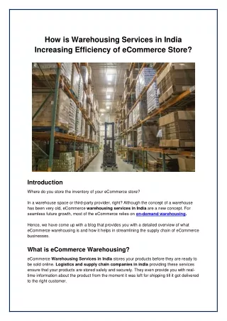 How Warehousing Services In India is Increasing Efficiency Of eCommerce Store
