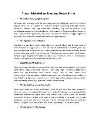 Alasan Melakukan Branding Untuk Bisnis