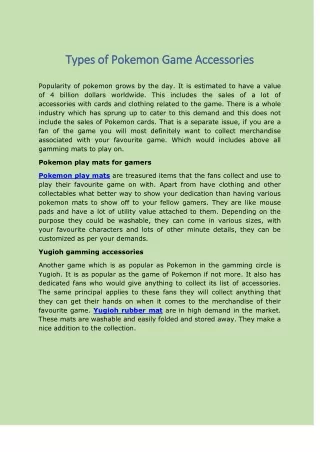 Types of Pokemon Game Accessories