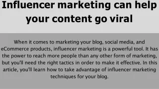 Influencer Marketing Can Help Your Content Go Viral