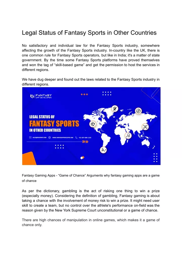 legal status of fantasy sports in other countries