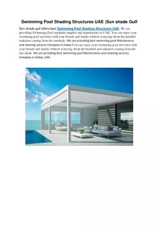 Swimming Pool Shading Structures UAE |Sun shade Gulf