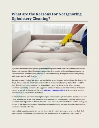 What are the Reasons For Not Ignoring Upholstery Cleaning
