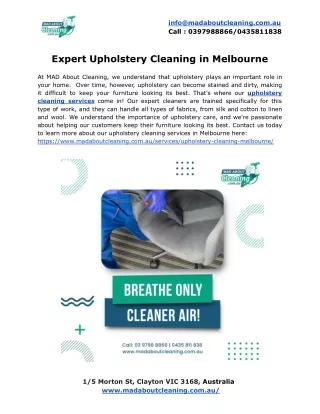 Expert Upholstery Cleaning in Melbourne