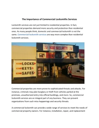 The Importance of Commercial Locksmiths Services