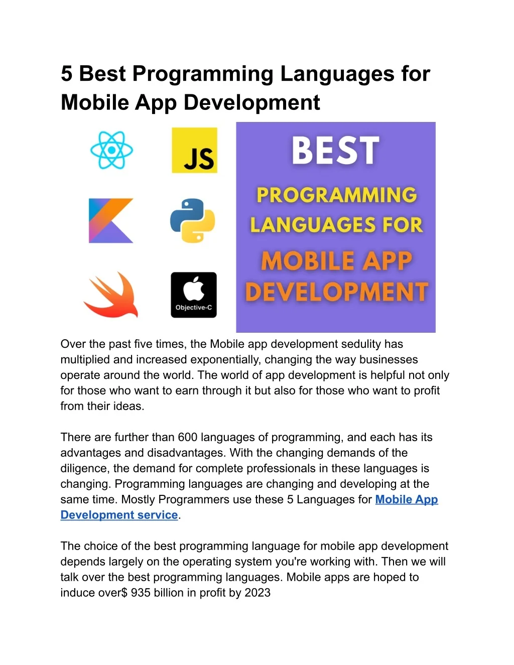 PPT - 5 Best Programming Languages for Mobile App Development ...