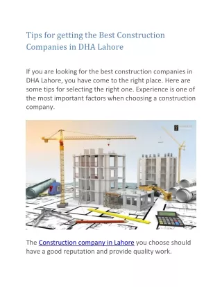 Tips for getting the Best Construction Companies in DHA Lahore