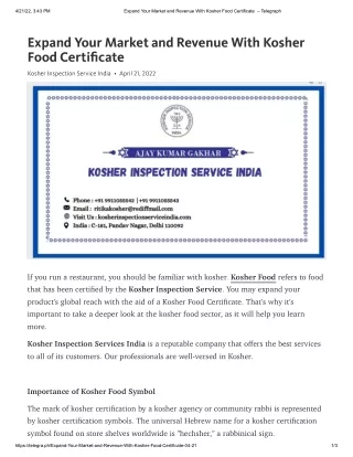 Expand Your Market and Revenue With Kosher Food Certificate 