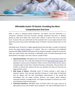 Affordable Austin TX Dentist Providing the Most Comprehensive Oral Care