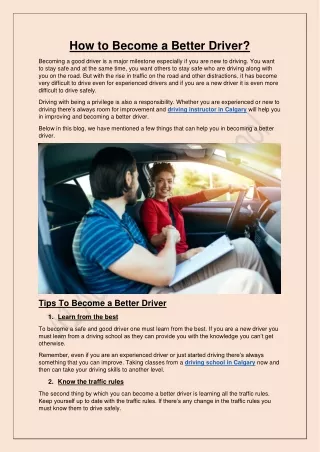 Driving Instructor Calgary | How to Become a Better Driver