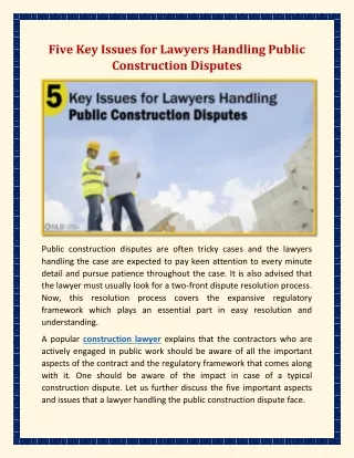 Five Key Issues for Lawyers Handling Public Construction Disputes