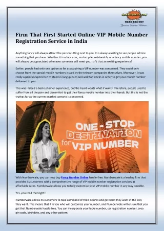 firm that first started online vip mobile number