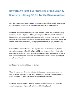 How RIBA's First-Ever Director of Inclusion & Diversity Is Using CQ To Tackle Discrimination