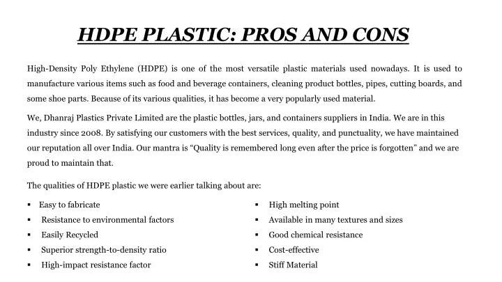 hdpe plastic pros and cons