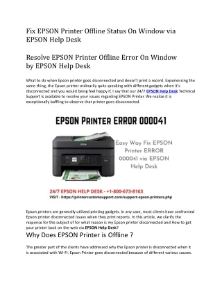 fix epson printer offline status on window