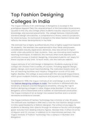 Top Fashion Designing Colleges in India