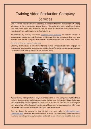 Training Video Production Company Services