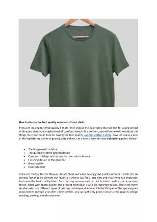 How to choose the best quality summer cotton t shirts?